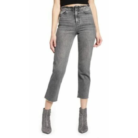 Topshop Women's Raw Waist Straight Leg Jeans in Black Wash 28W X 32L MSRP $80 - Picture 1 of 5